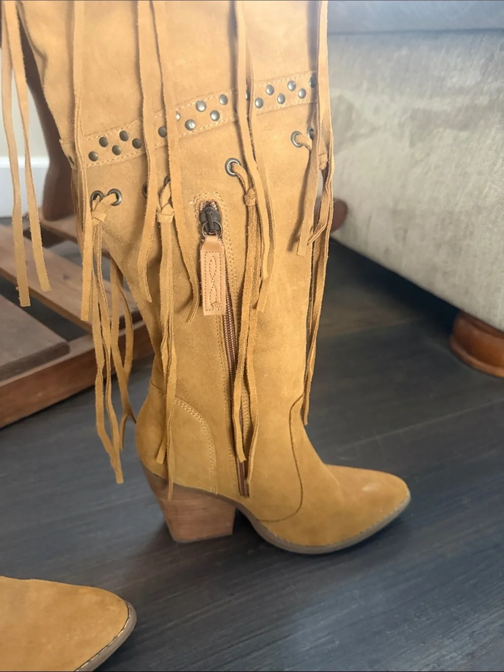 dingo Tan Fringe Over-the-Knee Suede Boots